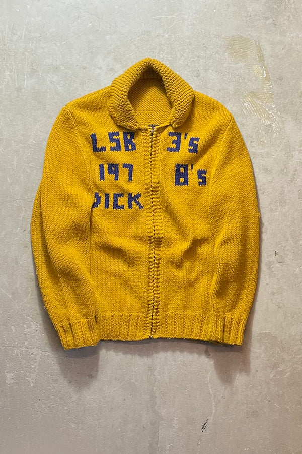 78'S ZIP UP WOOL KNIT COWICHAN SWEATER / YELLOW [SIZE:M equivalent USED]