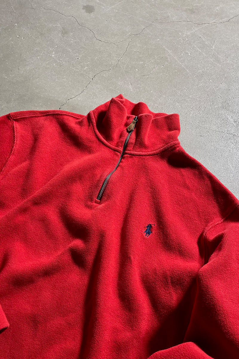 90'S EXCLUSIVE DECORATION HALF ZIP KNIT SWEATER / RED [SIZE: L USED]