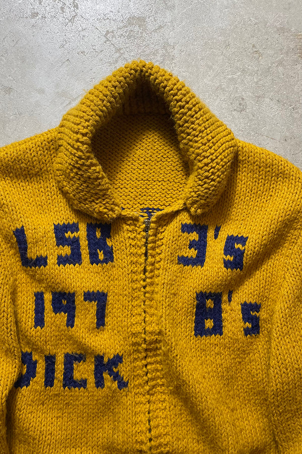 78'S ZIP UP WOOL KNIT COWICHAN SWEATER / YELLOW [SIZE:M equivalent USED]