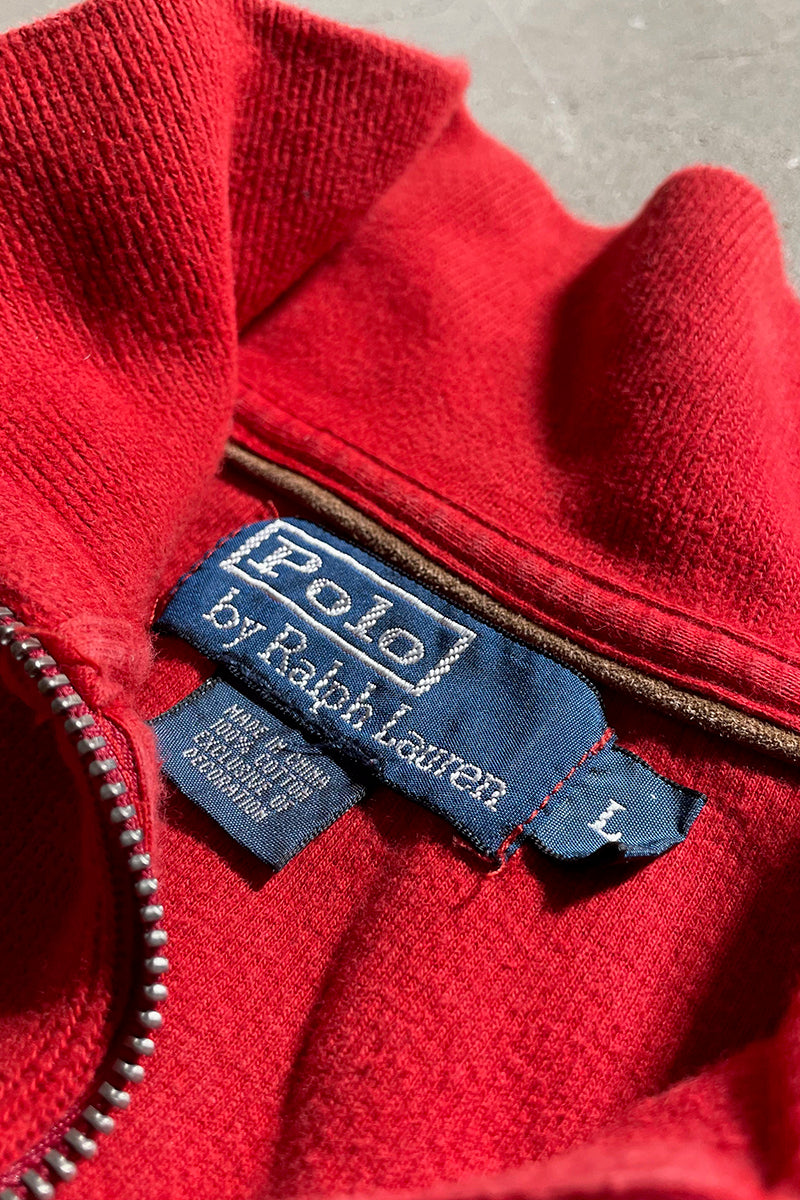 90'S EXCLUSIVE DECORATION HALF ZIP KNIT SWEATER / RED [SIZE: L USED]