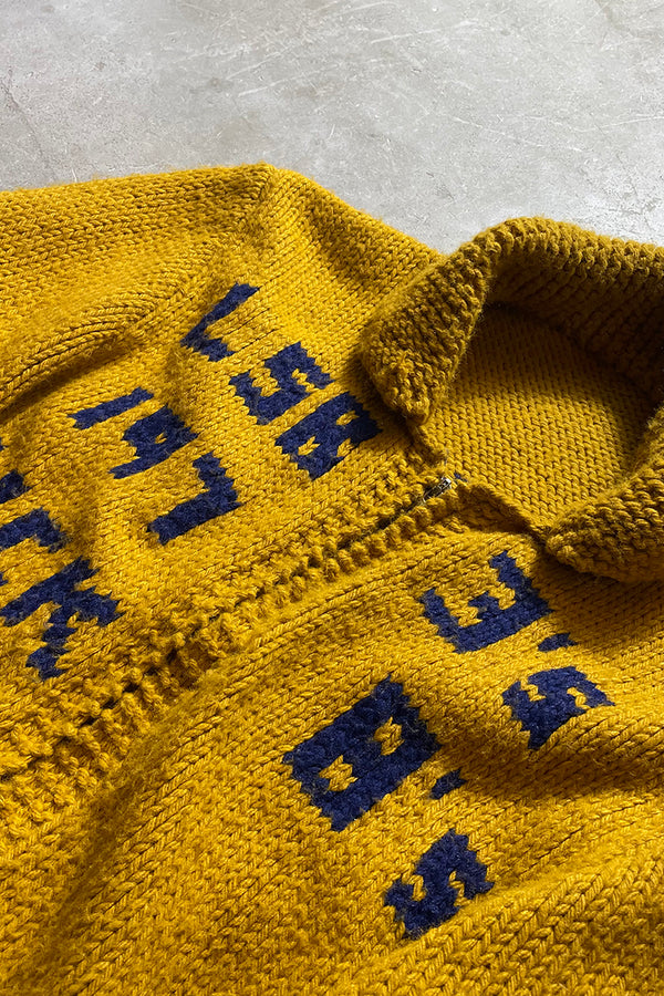 78'S ZIP UP WOOL KNIT COWICHAN SWEATER / YELLOW [SIZE:M equivalent USED]