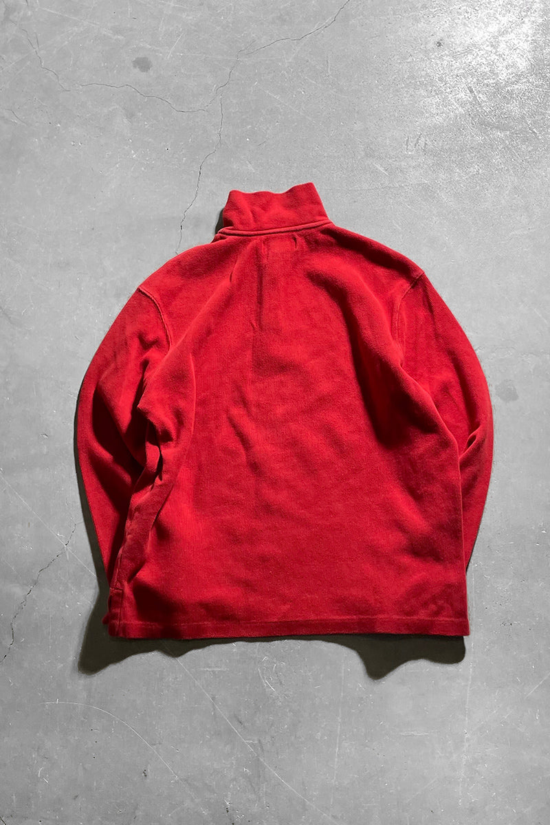 90'S EXCLUSIVE DECORATION HALF ZIP KNIT SWEATER / RED [SIZE: L USED]