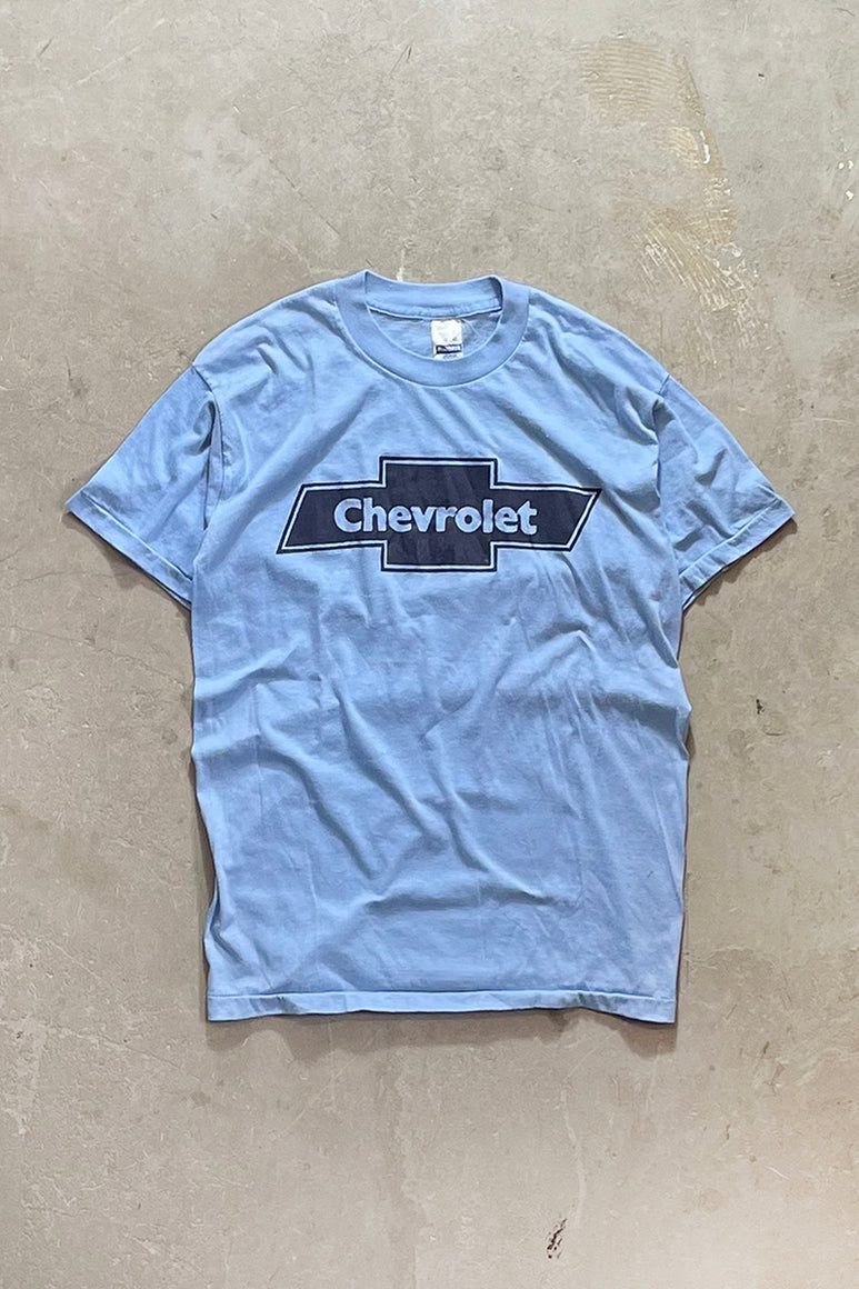MADE IN USA 90'S CHEVROLET ADVERTISING T-SHIRT / BLUE [SIZE: L USED]
