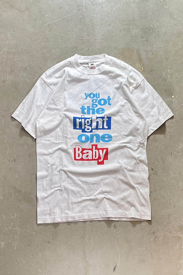 MADE IN USA 90'S YOU GOT THE RIGHT ONE BABY ADVERTISING T-SHIRT / WHITE [SIZE: XL USED]