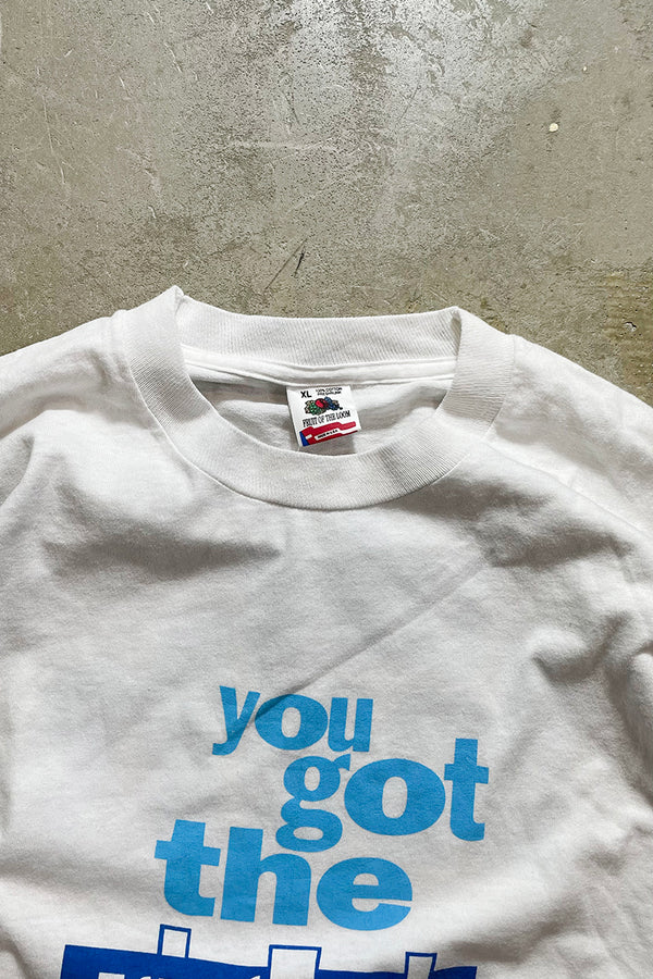 MADE IN USA 90'S YOU GOT THE RIGHT ONE BABY ADVERTISING T-SHIRT / WHITE [SIZE: XL USED]
