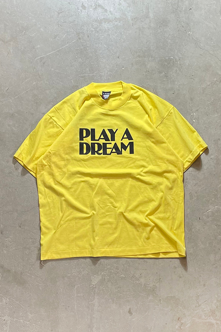 MADE IN USA 90'S PLAY A DREAM ADVERTISING T-SHIRT / YELLOW [SIZE: XL USED]