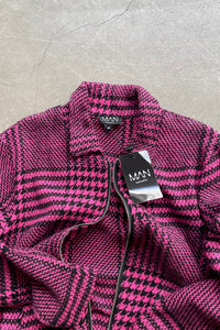 MADE IN ITALY GREN CHECK CRAZY PATTERN WOOL ZIP JACKET / NEON PINK/BLACK [SIZE: M DEADSTOCK/NOS]