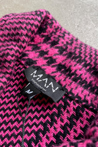 MADE IN ITALY GREN CHECK CRAZY PATTERN WOOL ZIP JACKET / NEON PINK/BLACK [SIZE: M DEADSTOCK/NOS]