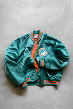 画像をギャラリービューアに読み込む, MADE IN USA 90&#39;S MIAMI DOLPHINS NFL NYLON STADIUM JACKET / EMERALD GREEN［SIZE: XL USED]
