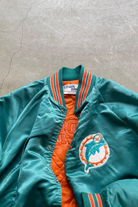 MADE IN USA 90'S MIAMI DOLPHINS NFL NYLON STADIUM JACKET / EMERALD GREEN［SIZE: XL USED]