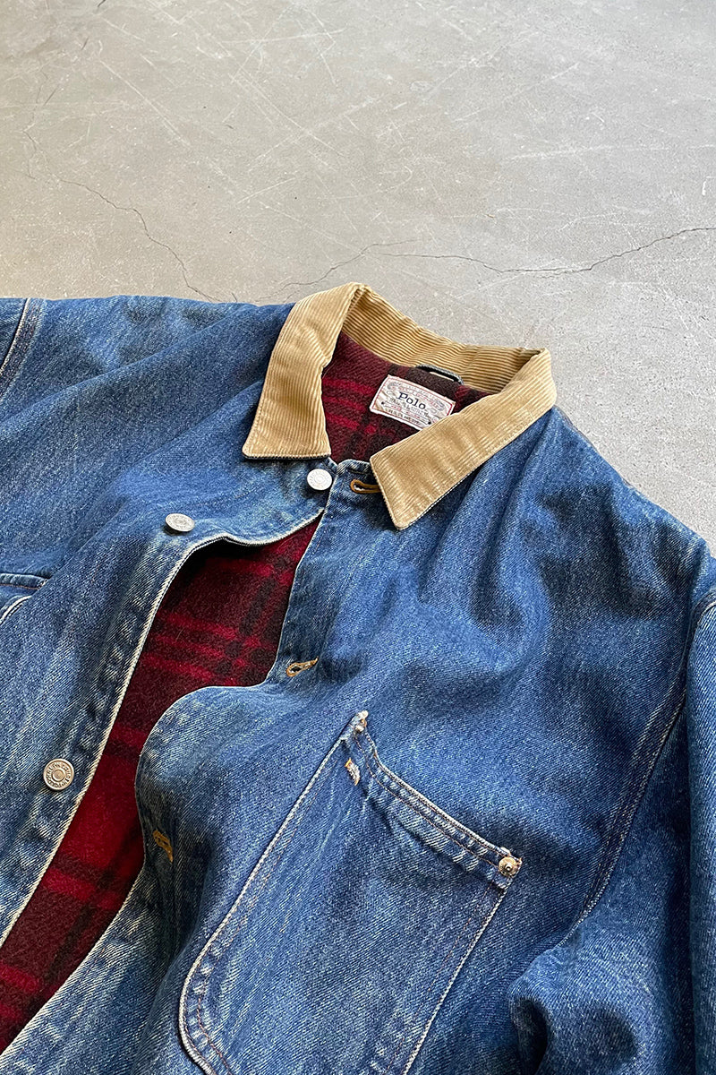 MADE IN USA 80'S DENIM COVERALL W/WOOL LINER / INDIGO [SIZE: XL USED]