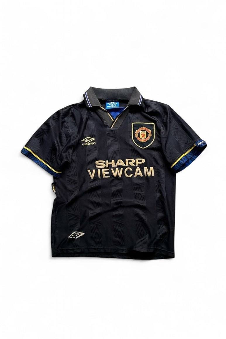 93-95'S MANCHESTER UNITED FOOTBALL GAME SHIRT / BLACK [SIZE: S USED]