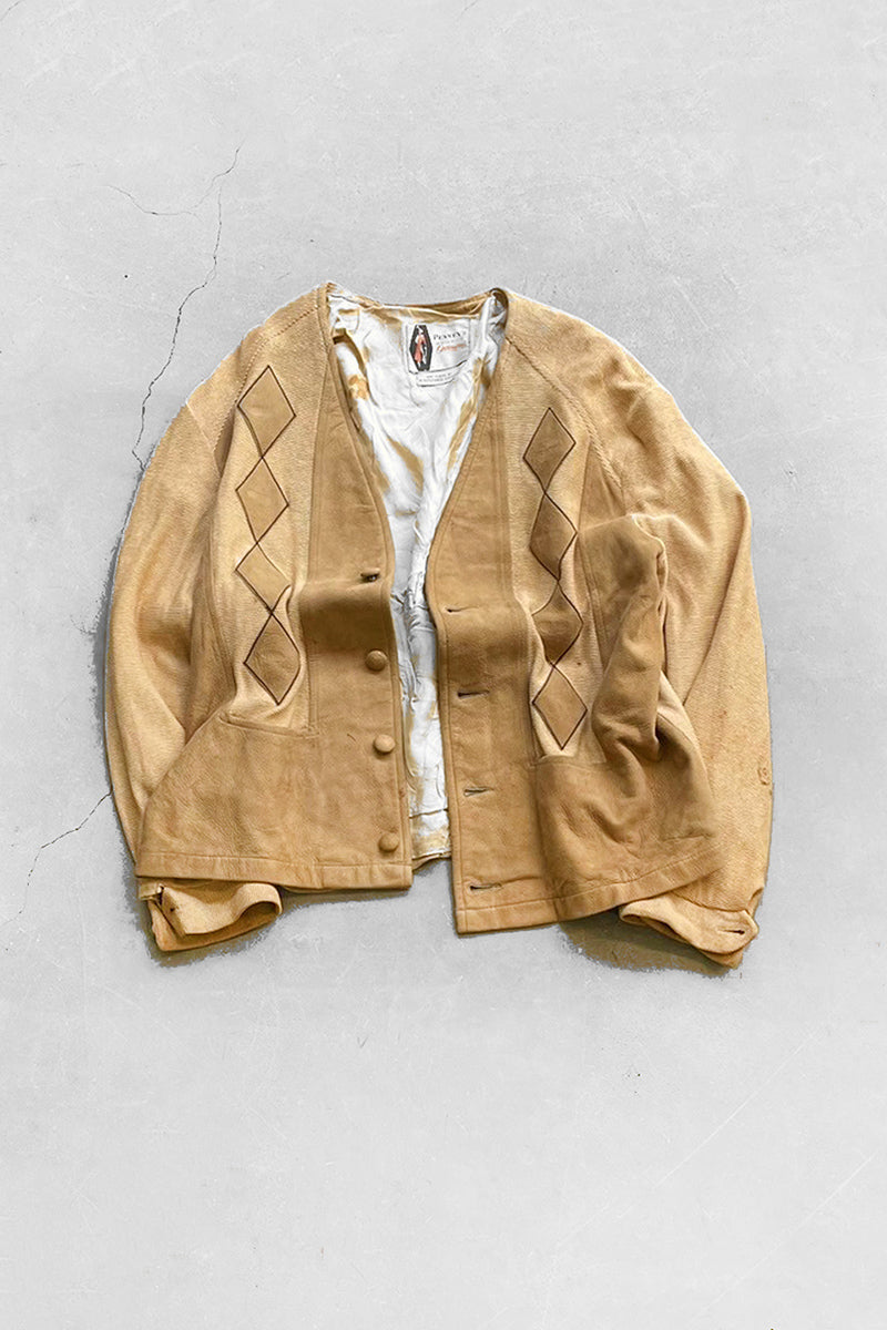 60s SUEDE KNIT CARDIGAN / BEIGE [SIZE: M equivalent USED]