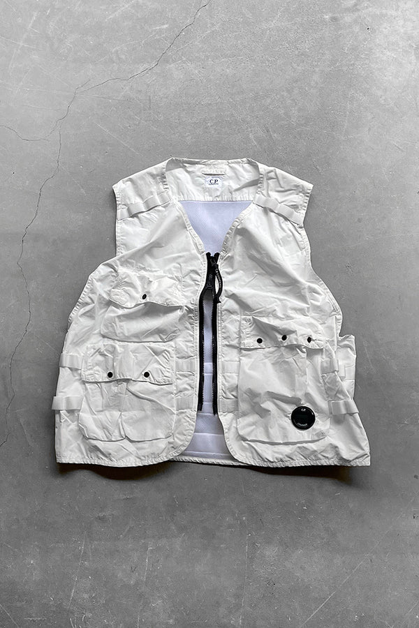 DOUBLE ZIP FLAT NYLON VEST / WHITE [SIZE: M USED]
