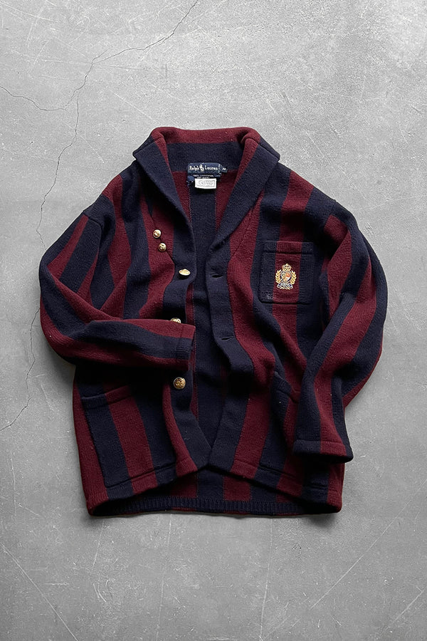 90'S LAMBSWOOL CARDIGAN / STRIPE [SIZE: M USED]