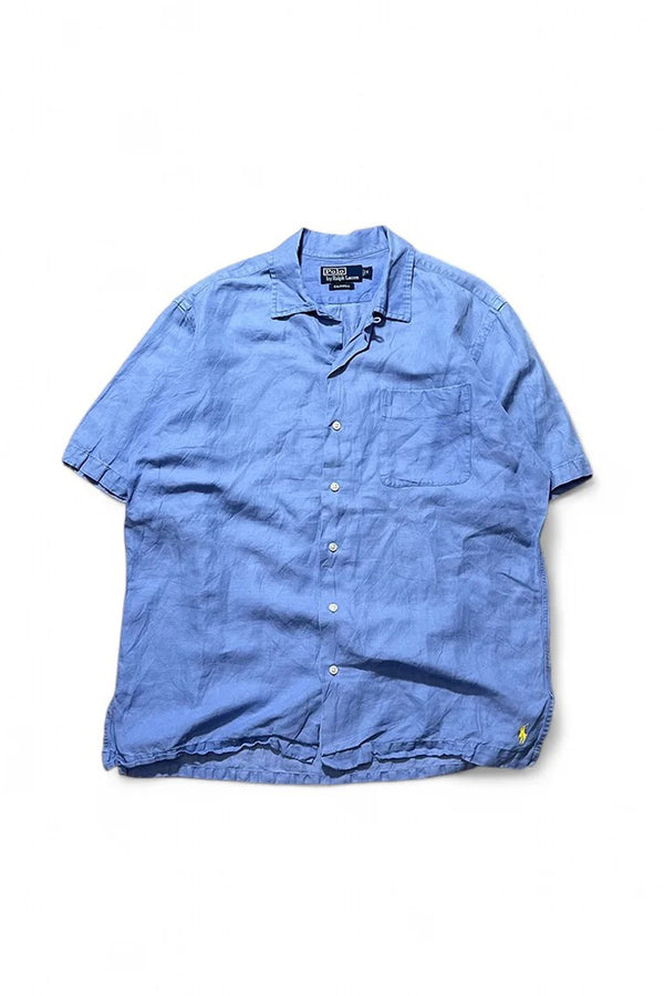90'S CALDWELL LINEN SILK S/S SHIRT / LIGHT BLUE [SIZE: M USED]
