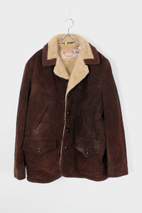 90'S SUEDE JACKET W/BOA LINNING / BROWN/BEIGE [SIZE: 40 USED]