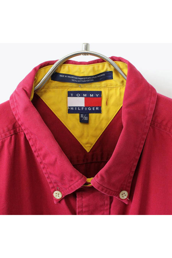 90'S L/S BD COTTON SHIRT / RED [SIZE: XL USED]