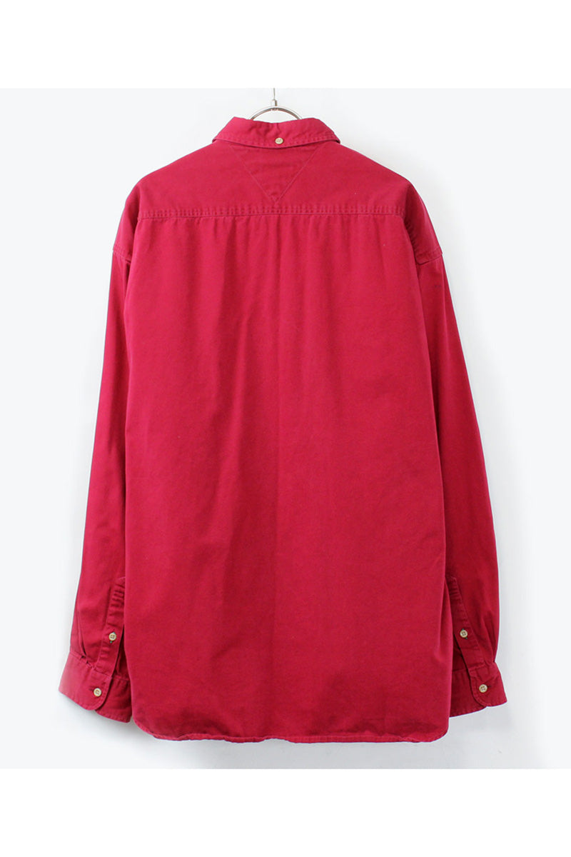 90'S L/S BD COTTON SHIRT / RED [SIZE: XL USED]