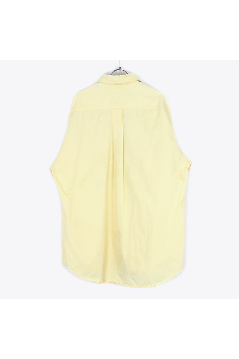 90'S L/S BD COTTON TWILL SHIRT / LIGHT YELLOW [SIZE: L USED]