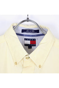 90'S L/S BD COTTON TWILL SHIRT / LIGHT YELLOW [SIZE: L USED]