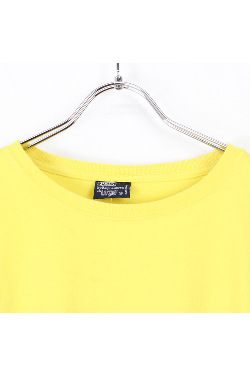 90'S S/S ONE POINT T-SHIRT / YELLOW [SIZE:XL USED]
