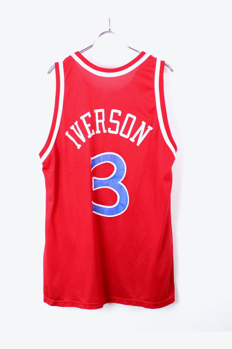 MADE IN USA 90'S SIXERS IVERSON GAME SHIRT / RED [SIZE:44(XL相当) USED]