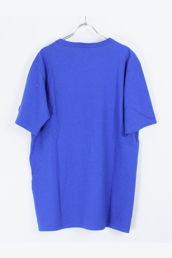 MADE IN USA 90'S S/S LOGO PRINT T-SHIRT / BLUE [SIZE:L USED]