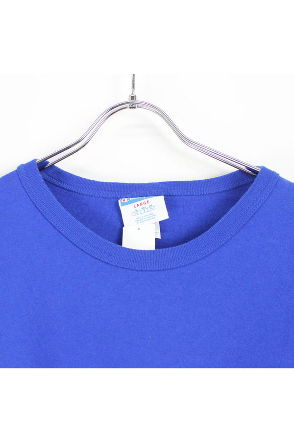 MADE IN USA 90'S S/S LOGO PRINT T-SHIRT / BLUE [SIZE:L USED]