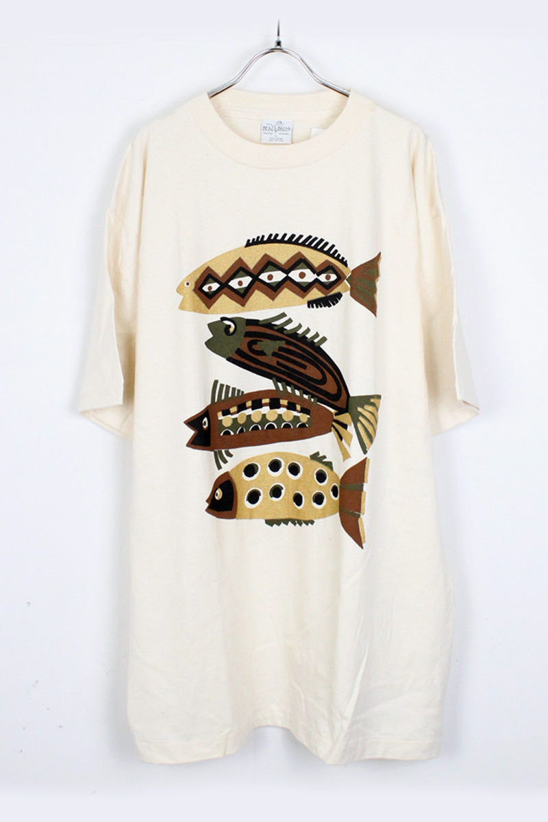MADE IN USA FISH T-SHIRT / IVORY [SIZE: XL DEADSTOCK/NOS]