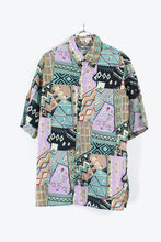 画像をギャラリービューアに読み込む, 90&#39;S S/S PATTERN SHIRT / MINT/PURPLE【SIZE:M USED】
