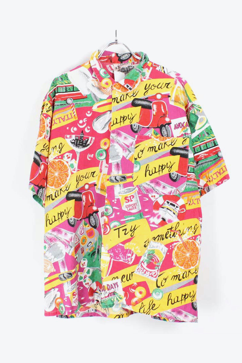 MADE IN USA 90'S S/S PATTERN SHIRT / MULTI【SIZE:L USED】