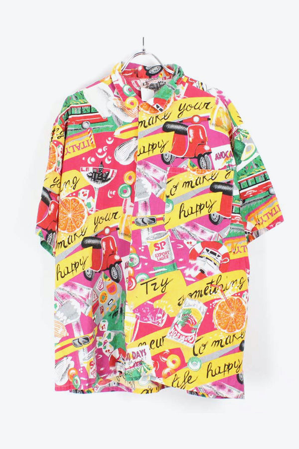 MADE IN USA 90'S S/S PATTERN SHIRT / MULTI【SIZE:L USED】