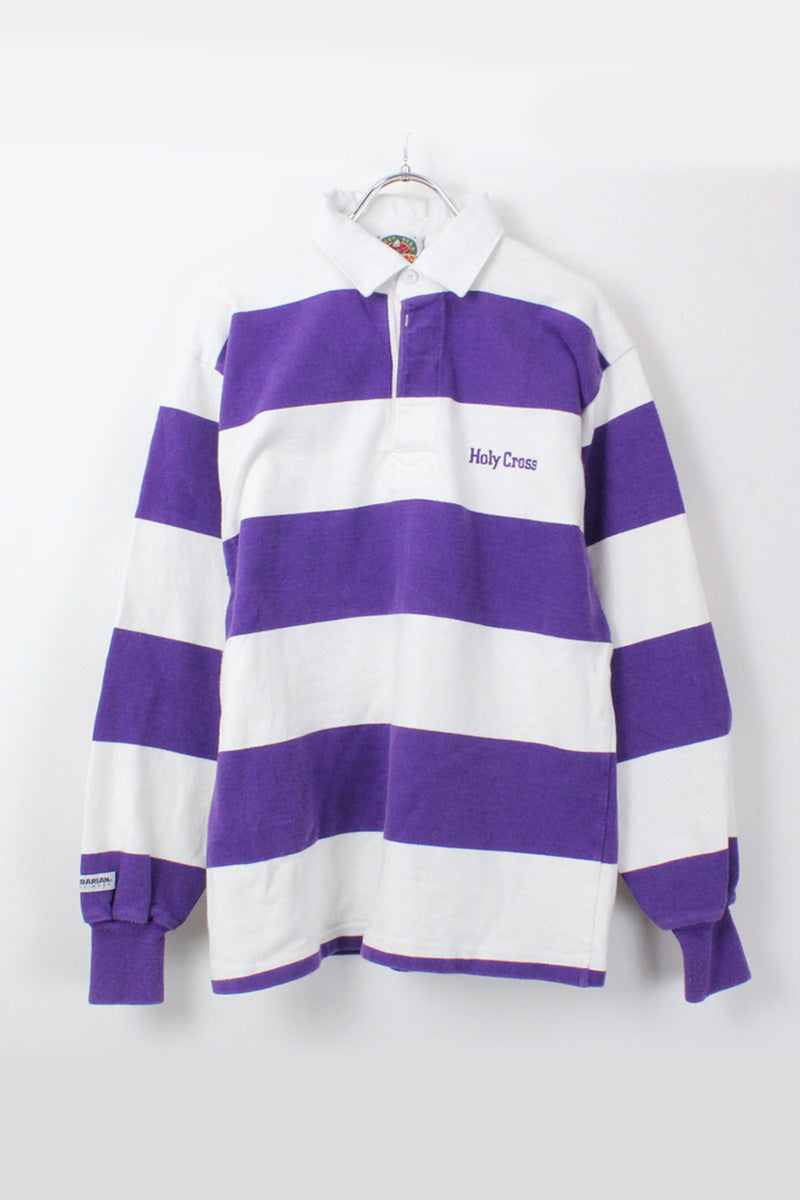 90'S RUGBY SHIRT / WHITE PURPLE [SIZE: S USED]