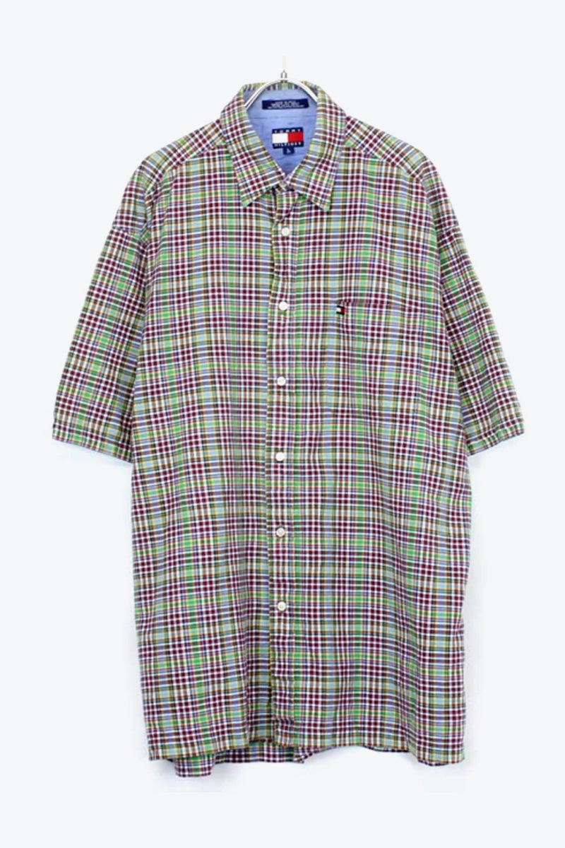 90'S S/S CHECK SHIRT / MULTI [SIZE:L USED]