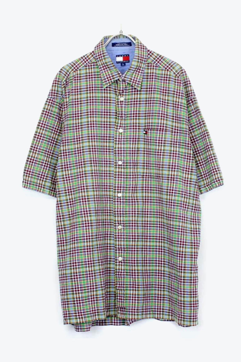 90'S S/S CHECK SHIRT / MULTI【SIZE:L USED】