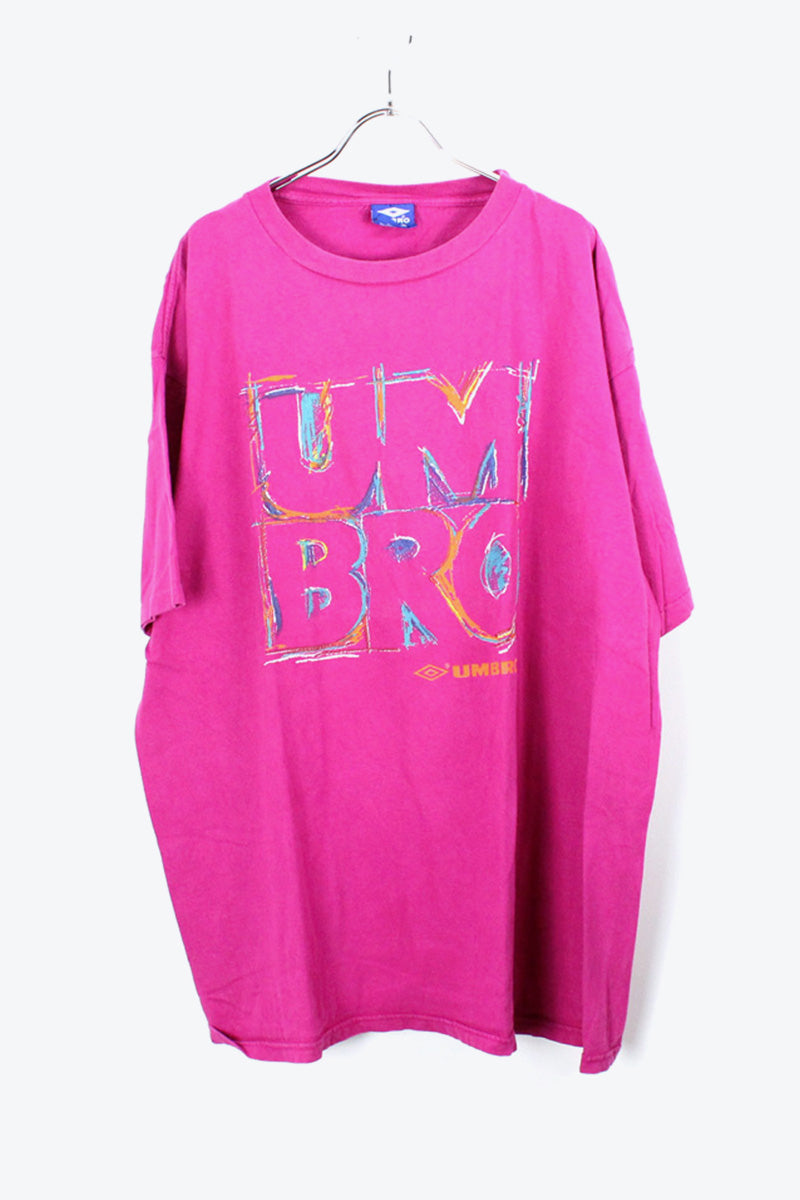 90'S S/S LOGO PRINT T-SHIRT / PINK [SIZE:XL USED]