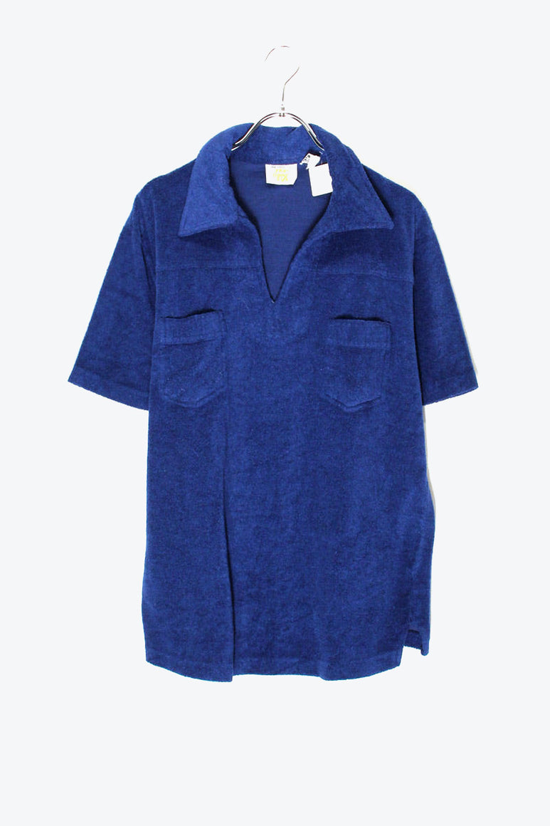 90'S S/S PILE POLO SHIRT / NAVY [SIZE: XL USED]