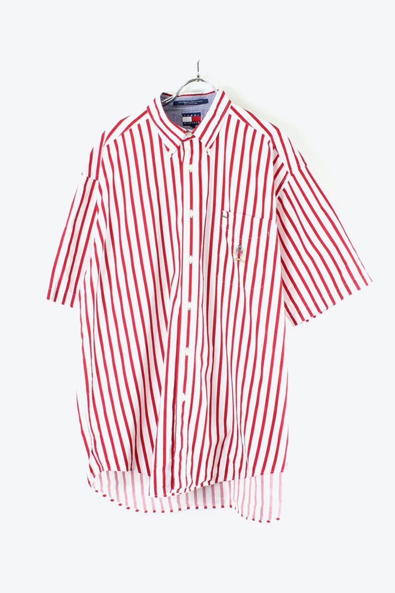 90'S S/S STRIPE SHIRT / RED【SIZE:L USED】