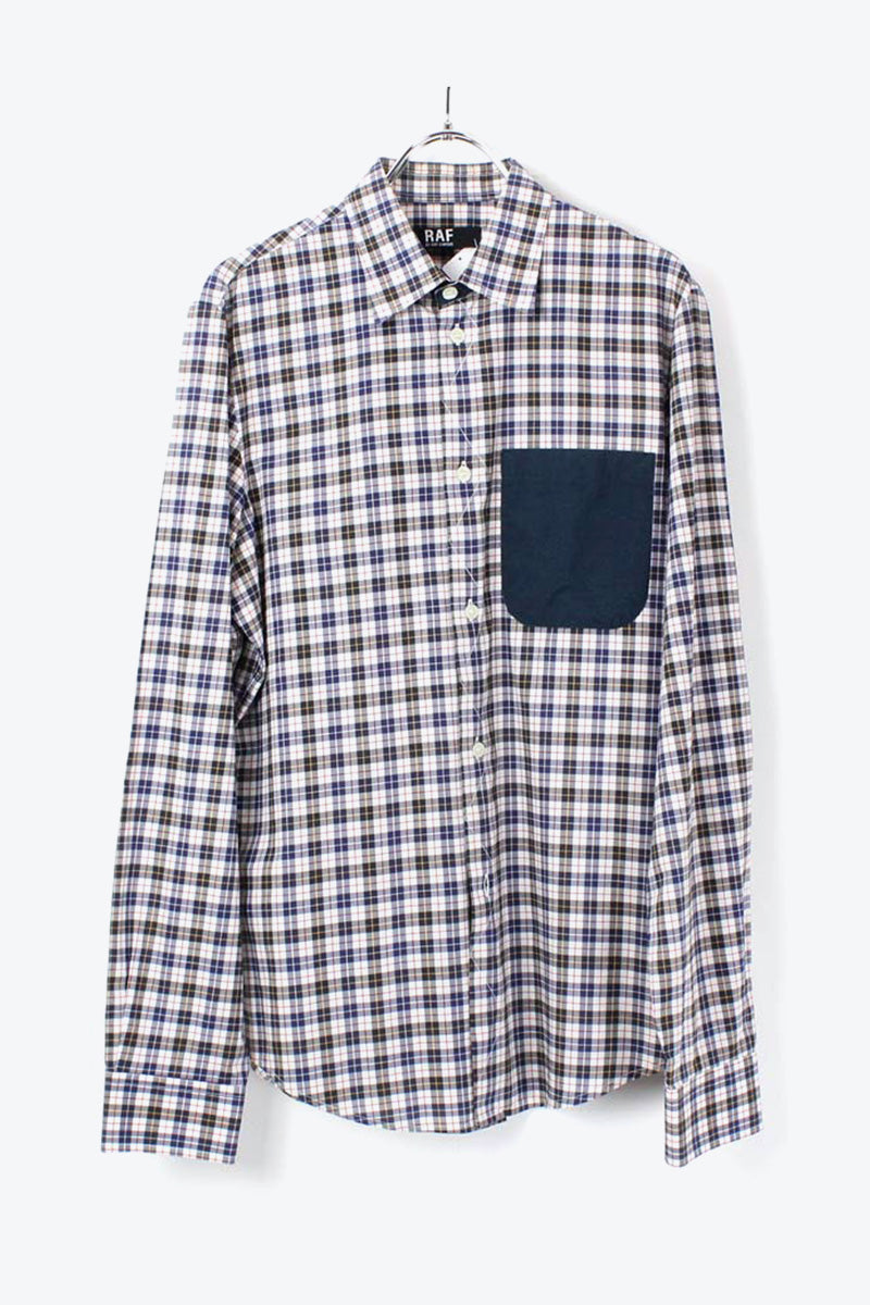 MADE IN ITALY L/S CHECK SHIRT / NAVY WHITE [SIZE: S USED]