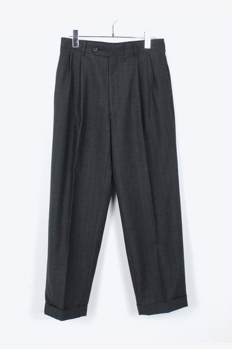 PIN STRIPE WOOL SLACKS / CHARCOAL [SIZE:29R DEADSTOCK/NOS]