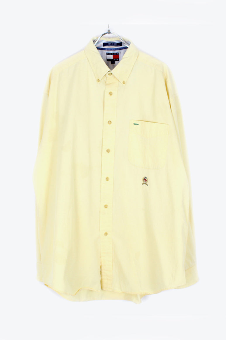 90'S L/S BD COTTON TWILL SHIRT / LIGHT YELLOW [SIZE: L USED]