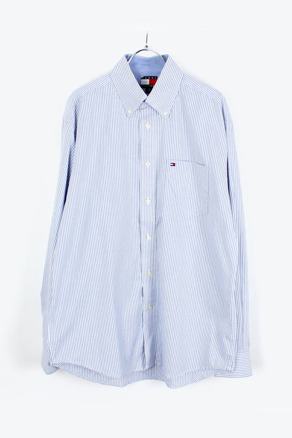 90'S L/S BD OXFORD STRIPE SHIRT / BLUE [SIZE: M USED]