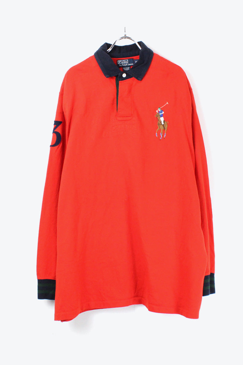 90'S L/S POLO SHIRT / RED NAVY [SIZE: XL USED]