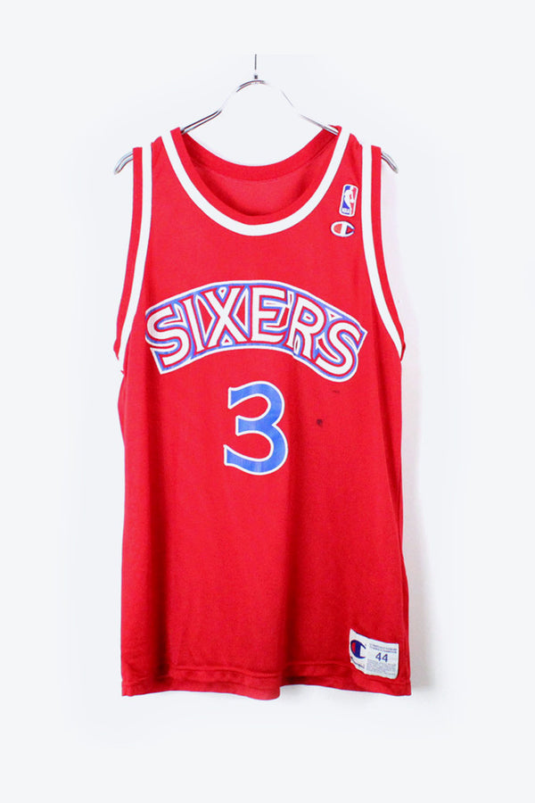 MADE IN USA 90'S SIXERS IVERSON GAME SHIRT / RED [SIZE:44(XL상당) USED]