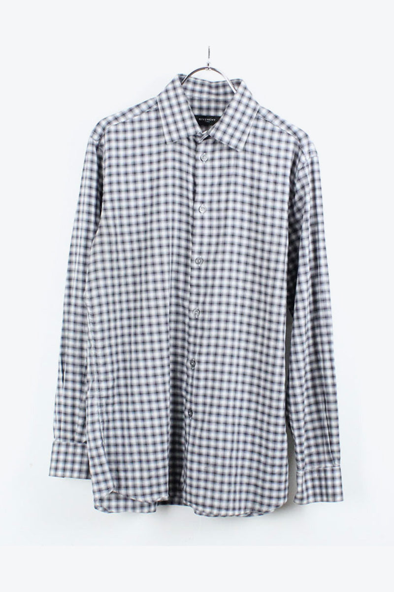 90'S MADE IN PORTUGAL L/S COTTON SHIRT / GREY CHECK [SIZE: M相当 USED]