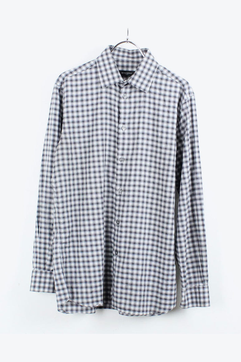 90'S MADE IN PORTUGAL L/S COTTON SHIRT / GREY CHECK [SIZE: M相当 USED]