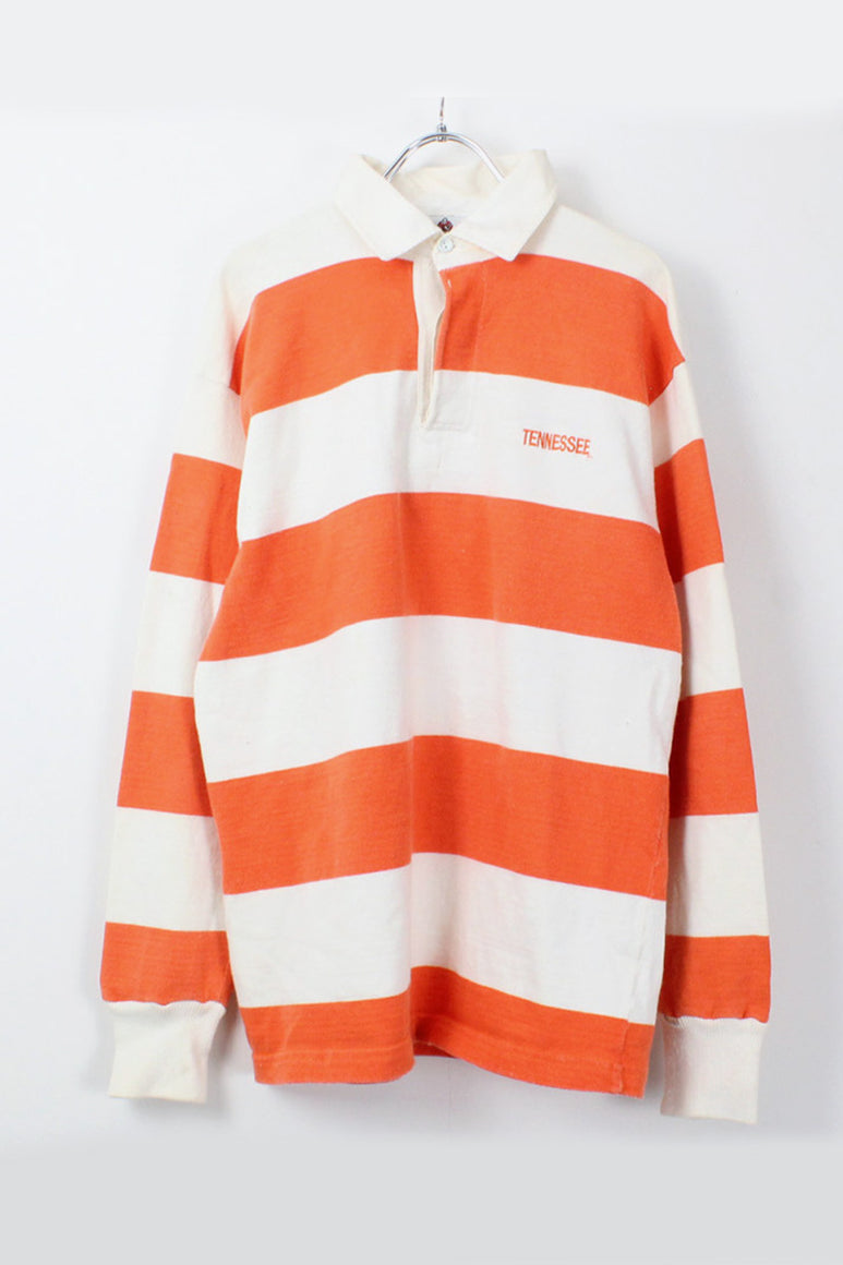90'S RUGBY SHIRT / WHITE ORANGE [SIZE: L USED]