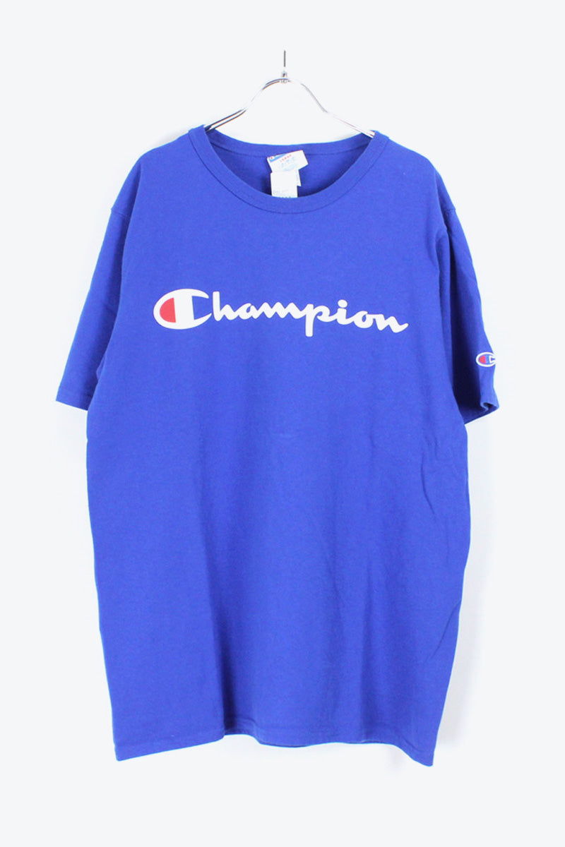 MADE IN USA 90'S S/S LOGO PRINT T-SHIRT / BLUE [SIZE:L USED]