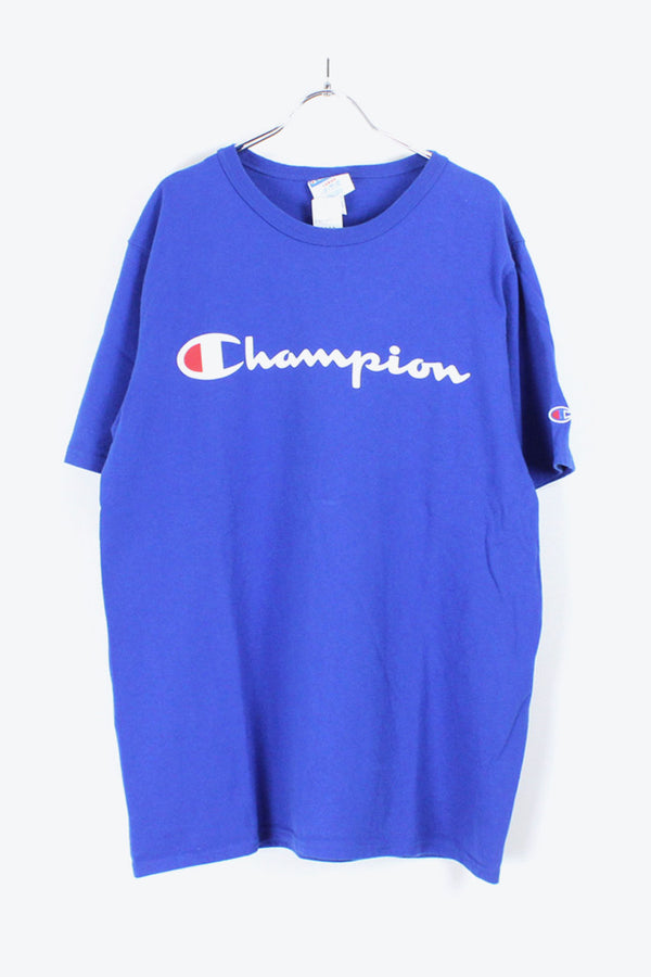 MADE IN USA 90'S S/S LOGO PRINT T-SHIRT / BLUE [SIZE:L USED]